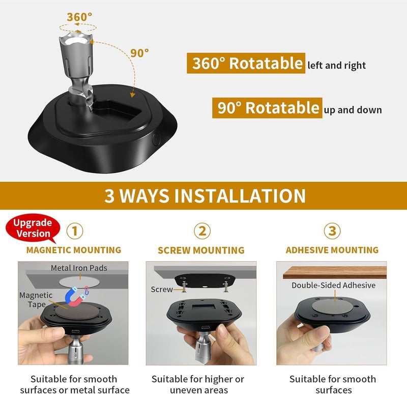 LEASTYLE LED Wireless Spotlights with Remote Rechargeable Up Lights Indoor with 3000K/4000K/6000K Battery Operated Lights with Timer Dimmable Accent Light Uplighting for Plant,Black+Silver,2 Pack - Image 3